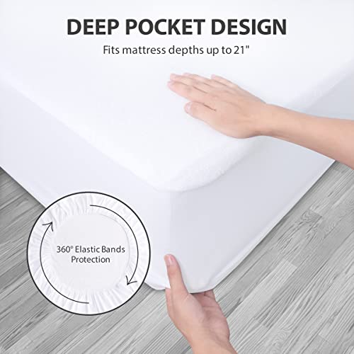 Ruili Twin Xl Mattress Protector Waterproof Breathable Noiseless Mattress Cover, Premium Soft Bed Cover With Deep Pocket Fits Up To 21", Cotton Terry Machine Washable Mattress Protector #TOP5