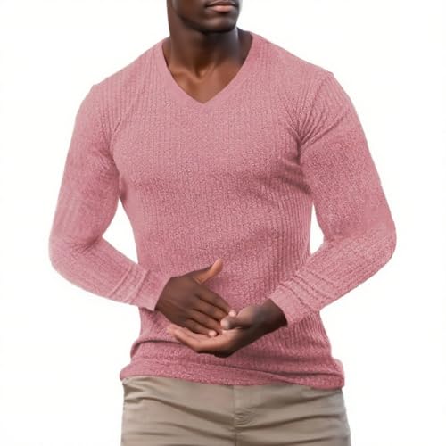 Mens V Neck Knit Sweater Long Sleeve Knitted Pullover Casual Loose Plain Basic Blouse Fall Winter Fashion Warm Tops