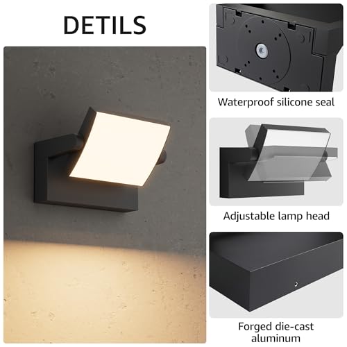 Coinmit 40W Outdoor Wall Lights, IP65 Waterproof Aluminum Flood Lights, Adjustable Head Wall Mount Light, 3000K LED Warm Light Exterior Sconce Fixtures for Yard Garage Porch, 4 Pack, Black by Coinmit - Image 5