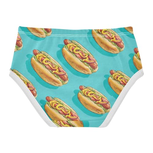 Wusikd Hot Dogs Girls' Underwear Cotton Turquoise Girls Briefs Soft Toddler Underwear 2T2