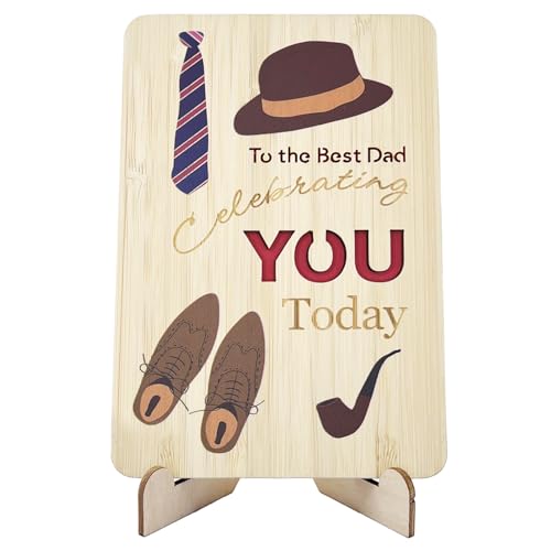 Happy Fathers Day Laser Cut Wooden Card with Display Stand,Handmade Wooden Greeting Cards,Thank you,Birthday Card,Blank interior,Memorable Keepsake for Dad