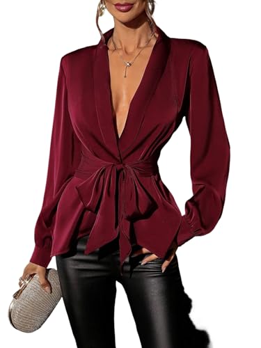 Urchics Womens Elegant Blouses Women's Elegant Wine Red Holiday Beam
