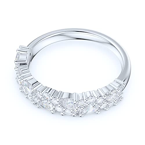 Prstani 4.3Mm Wide Sterling Silver Cluster Simulated Marquise And Round Diamond Half Eternity Ring (6.5) #TOP2