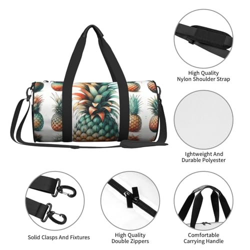 Sports Duffel Bag Watercolor-Pineapple-Fruit Foldable Travel Tote Bag Weekender Sleepover Carry On Bag4