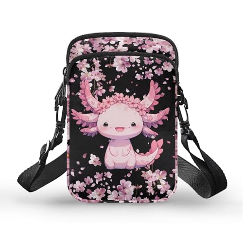 Image of Xpyiqun Axolotl Crossbody Purse Cell Phone Pouch for Women Shoulder Handbag Canvas Messenger Wallet Bags Cherry Blossom Cross Body Pouches Roomy Zipper Pocket