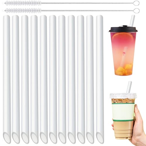 Addein Cannucce Bubble Tea Riutilizzabili, 20 Cannucce Colorato con 2 Spazzolino Cannuccia, Cannucce Diritte Design a Punta per Bevande Calde e Fredde