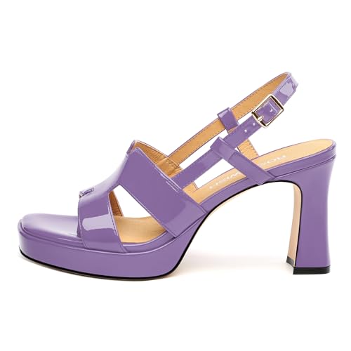 Image of ROSERWISH Heels for Women Chunky Block Platform High Heels Square Open Toe Strappy Heel Sandals Wedding Party Prom Fashion Slingback Dress Pump Sandals Shoes