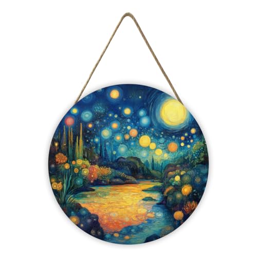 Honozo Starry River Wood Circle Sign 8x8 Inch, Uplifting Wooden