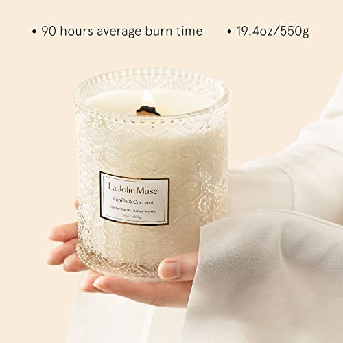 La Jolie Muse CA1107WA-COZYHOMEWARE Vanilla Coconut Candle, Wood Wicked Candles For Home Scented, Natural Soy Wax, Large Glass Jar Candle thumb #3