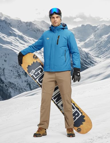 Image of TBMPOY Men's Winter Ski Jacket Waterproof Warm Snow Insulated Coat Fleece Lined Snowboard Hooded Raincoat