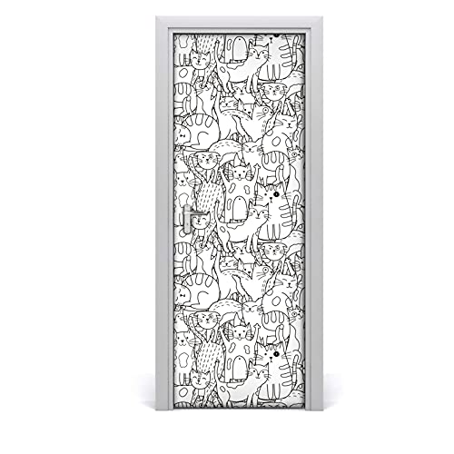 Autocollant de porte Doodle Chats 70x200cm sticker mural imperméable