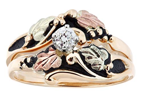 10k Yellow Gold Antiqued Diamond Black Hills Gold Engagement Wedding Ring Set (.17 Ct., Color I-J, Clarity I1)2