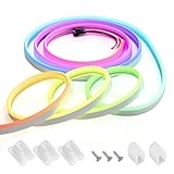 BTF-LIGHTING WS2811 IC RGB Chasing Color Side Emitting Neon Light 9.8FT DC24V 54IC 108LED/m T0615 IP67 Waterproof Flexible Addressable Rope LED Strip for Indoor DIY Decor (No Adapter or Controller)