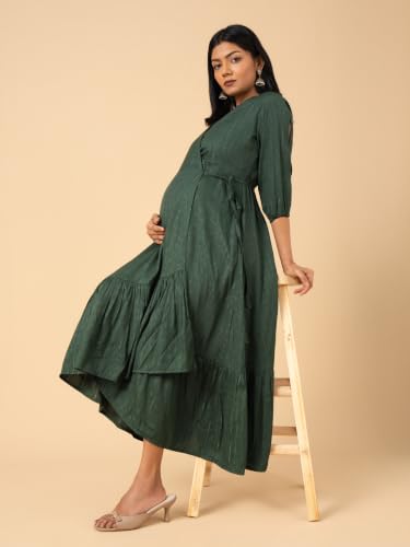 Image of The Mom Store Maternity and Nursing Wrap Dress for New Mom | Pre and Post Pregnancy Wear for Womens | Trendy Stylish Printed Friendly Dresses for Women | Comfortable