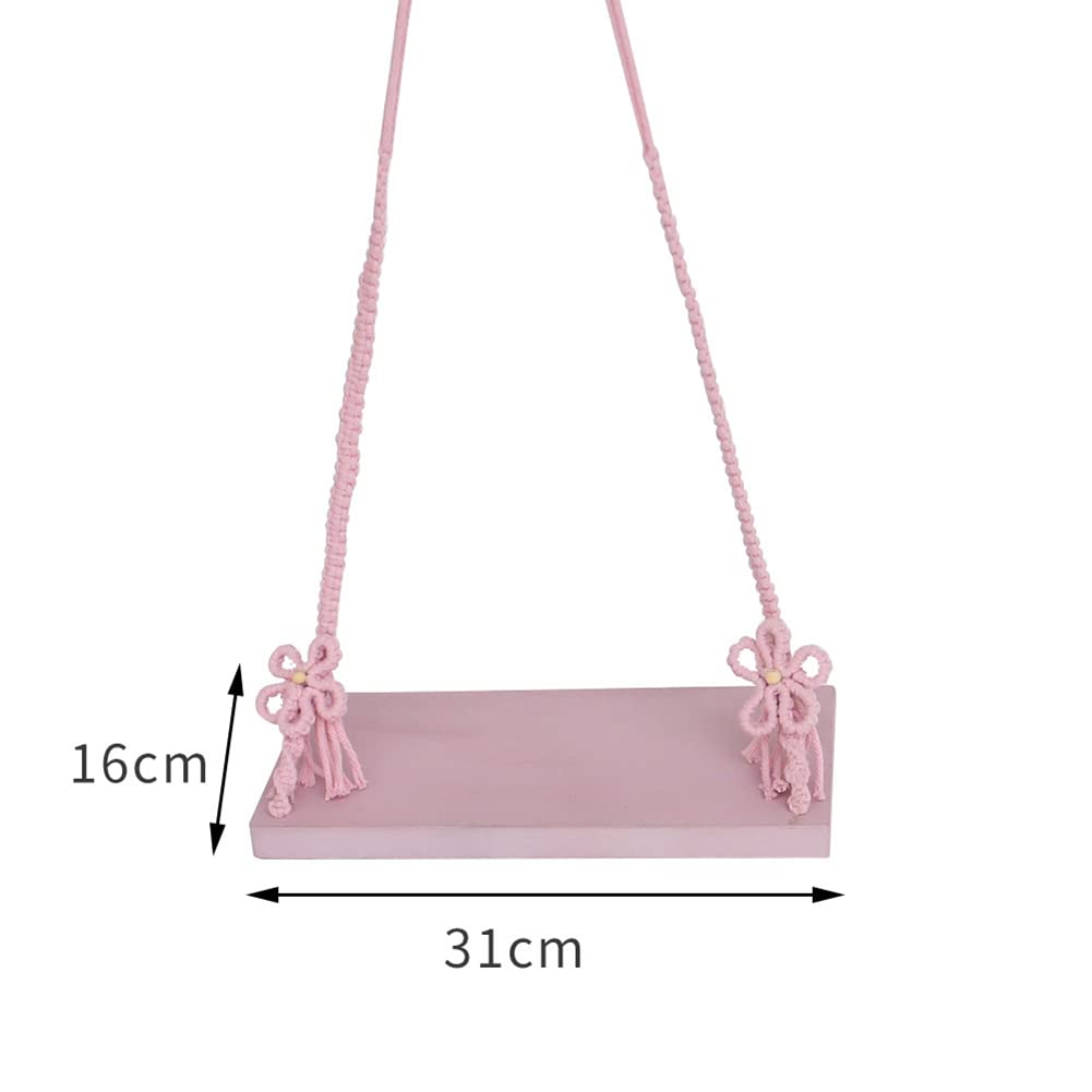 Surakey Baby Wooden Swing Newborn Mini Swing Baby Pose Playing Swing Cotton Swing Rope Photography Birthday Photos (Pink)