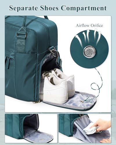 Image of Weekender Travel Bag for Women & Men - Personal Item with Shoes Compartment, Carry-On for Airplanes, Overnight & Gym Bag - Peacock Blue