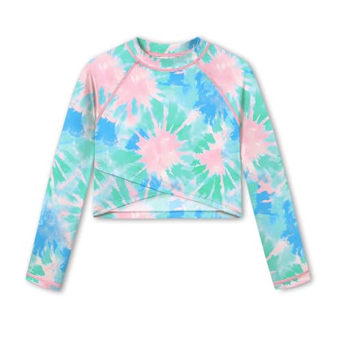 Image of BesserBay Girls Rash Guard UPF 50+ Long Sleeve Mock Neck Crossover Hem Swim Crop Top 4-14 Years