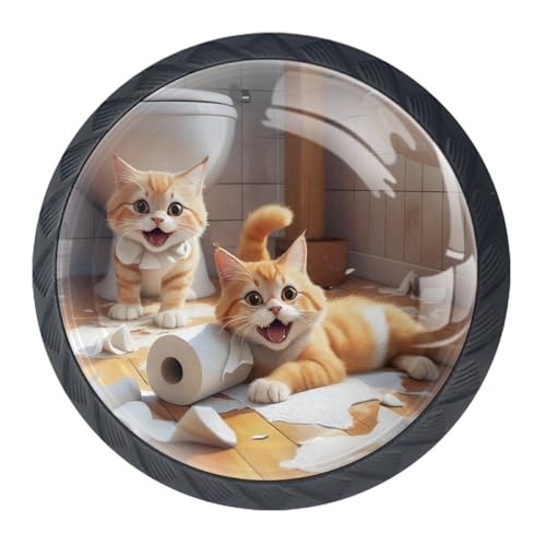 Paquete de 4 pomos de puerta de gato de baño, pomos redondos negros de 35 mm para cajones de cocina, armarios de cocina, muebles de cocina, con tornillos de 2 tamaños