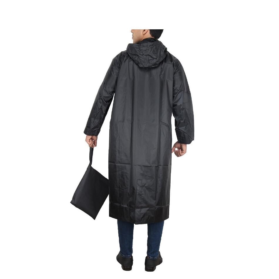 Image of Rain Coat Men's Women's Black Colour Long Rain Coat with Cap and Cover