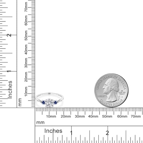 Gem Stone King 10K White Gold Lab Grown Diamond and Blue Created Sapphire Engagement Ring For Women | 0.87 Cttw | Round 6MM | Gemstone April Birthstone | Available in Size 5,6,7,8,94