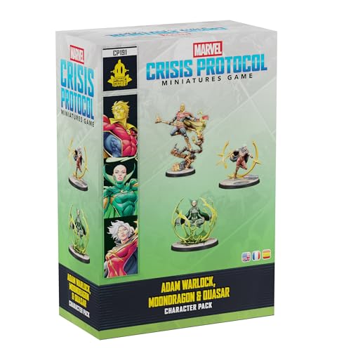 Asmodee Marvel: Crisis Protocol Adam Warlock, Moondragon & Quasar Character Pack - Includes 3 Miniatures, Tactic Cards & Infinity Gems, Tabletop Superhero Game, Ages 14+, 2 Players, 90 Min Playtime