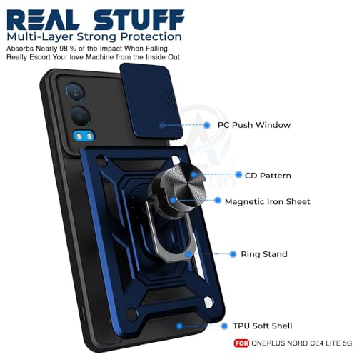 Image of AIBEX Back Cover for OnePlus Nord CE 4 Lite 5G | D10 Tough Armor Case | Sliding Camera Shield | 360 Protection | Kickstand Ring Holder | Military-Grade Shockproof Bumper Case