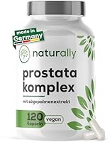 naturally Prostata Komplex Kapseln hochdosiert [120 Stück] – Sägepalmenextrakt Prostata Komplex mit Kürbiskern, Brennnessel, Vitamin E, Zink, Selen – vegan, prosta vit, Sägepalme