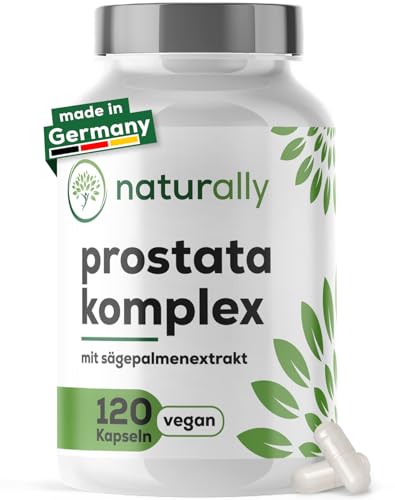 naturally Prostata Komplex Kapseln hochdosiert [120 Stück] – Sägepalmenextrakt Prostata Komplex mit Kürbiskern, Brennnessel, Vitamin E, Zink, Selen – vegan, prosta vit, Sägepalme