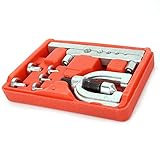 【HERRAMIENTA COMPLETA】Este juego de reparación de tubos de tubería es un juego de herramientas métricas e imperiales que incluye 1 abrazadera/1 esparcidor/7 troqueles de doble abocardado (3/16 pulgadas, 1/4 pulgadas, 5/16 pulgadas, 3/8 pulgadas, 1/2 pulgadas); Los completos accesorios de herramientas harán que su trabajo de reparación de tuberías sea mucho más conveniente y fácil.