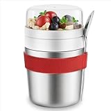 Torven Edelstahl Müslibecher to go mit Löffel, Doppelwandiger Vakuum-Isolier Joghurtbecher to go 720ml, Neu aufgewertete Joghurtbecher müslibox Kinder und Erwachsene für Porridge Müsli & Cornflakes