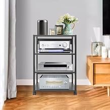4-Tier AV Media Stand, Stereo Components Storage Cabinet, Movable Audio Rack Tower Player Stand for Living/Gaming/Recording Room