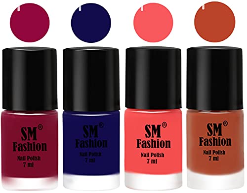 Image of Nail Polish Combo Set (Pack of 4) Quick Dry Gel Finish Nail Paint | Cherry Blossom,Dark Blue,Light Pink,Light Coral | 7 ml Each