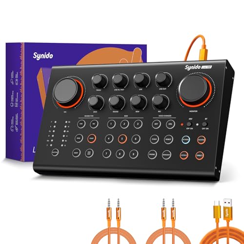 Synido Podcast Equipment Bundle Studio Audio mixer All-in-One Podcast Production for Live Streaming Music Recording Sound Card for PC/Laptop/Phone, Streaming/Podcasting/Gaming (Black)