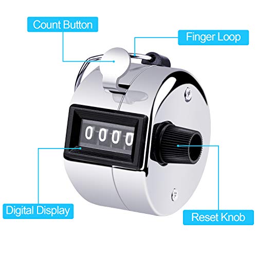 Menoly 2 Pack Hand Tally Counter, Pitch Counter Clicker 4 Digit Display Metal Manual Mechanical Counter Clicker With Finger Ring For Sport Stadium Coach Referees School Event-Silver #TOP3