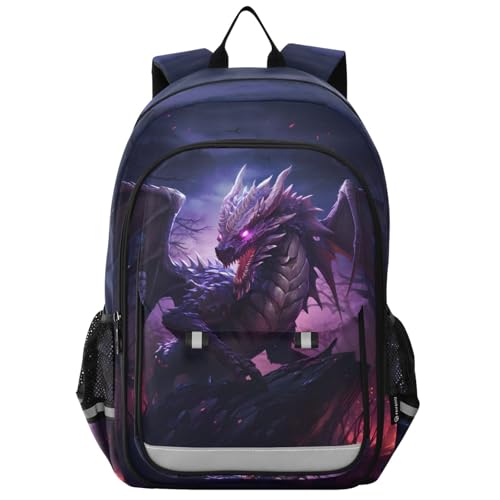 BOENLE Mochila roxa dragão para meninos e meninas, crianças, escola primária, mochila para laptop, mochila de viagem