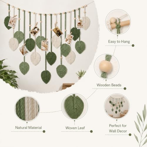 Image of Nostrae by Ekhasa Macrame Wall Hanging Leaves | Boho Wall Hanging Big Size | Handmade Macrame Wall Decor for Bedroom, Living Room, Balcony & Nursery | Boho Theme Home Decor Tapestry