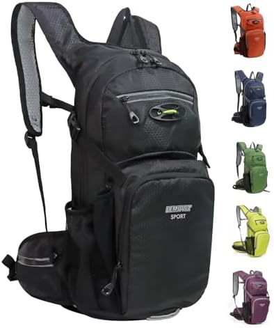 Lemuvlt Hiking Daypack 15L Capacity Waterproof Biking Backpack, Many Compartments Lightweight & Durable- Ideal Backpack for Skiing Skating Snowboarding Hiking Running MTB Cycling(Black)