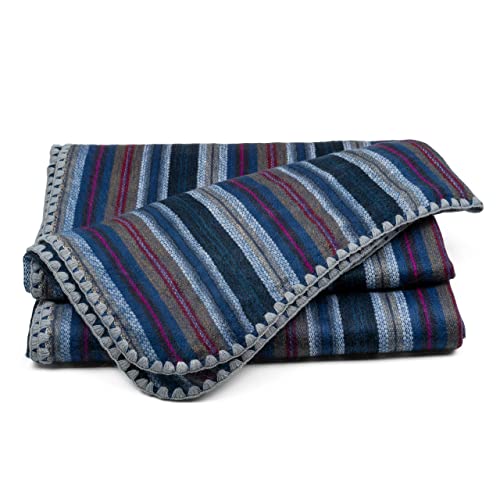 Image of QISU Alpaca Wool Blanket Throw | Large, Beautiful, Warm, Variegated | 85 x 65 inches | Ultra-Soft, Hypoallergenic and Breathable | Non-Itchy or Scratchy (Deep Blue Splash)