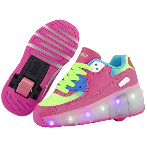 SDSPEED Tenis deportivos para niños con una sola rueda, LED, Pinksky, 4 Big Kid