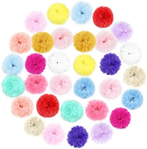Faux Fur Hair Scrunchies, jiebor 32PCS Fur Hair Ties Fuzzy Fur Hair Band Rope Wristband Hair Ring Ponytail Holder Hair Accessories for Women Girls
