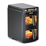 Heißluftfritteuse 2 Kammern 10L Airfryer [2 Fächer je 5l, sehr leiser Betrieb, 10 Programme, 2 Gerichte gleichzeitig fertig] Heissluftfritteuse Doppelschicht mit Sichtfenster, 3D Umluftsystem