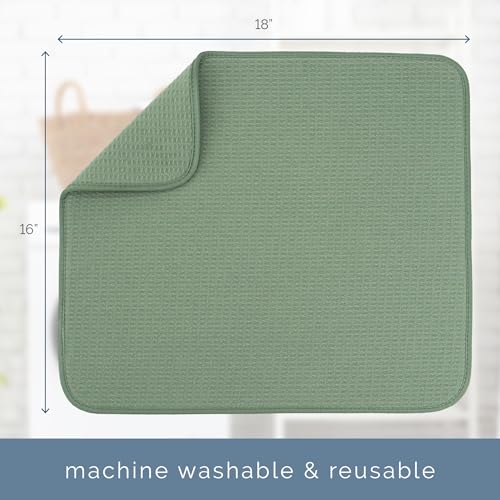 Image of S&T INC. Dish Drying Mat, 16 inch x 18 inch, Absorbent Microfiber Kitchen Counter Mat, Dish Drying Pad for Dishes, Utensils, Pots and Pans, Large, Sage Green