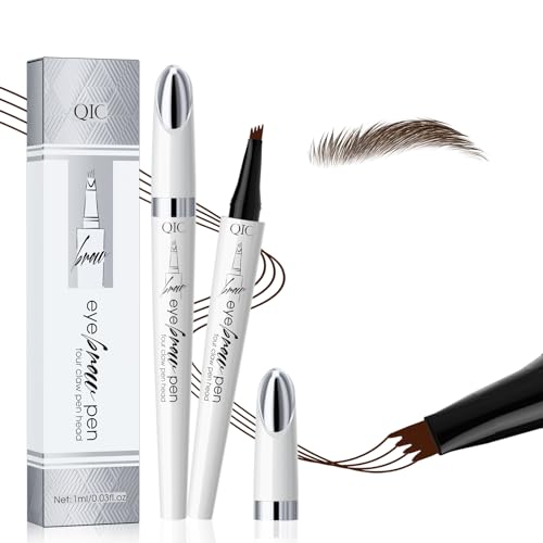 W3W Microblading Eyebrow Pencils for Women - Microblading Brow Pen with 4-Fork-Tip, Eyebrow Pen Smudge- Proof Waterproof Eyebrow Pencil Create Natural Hair-Like Brow, Last All-Day, Dark Brown