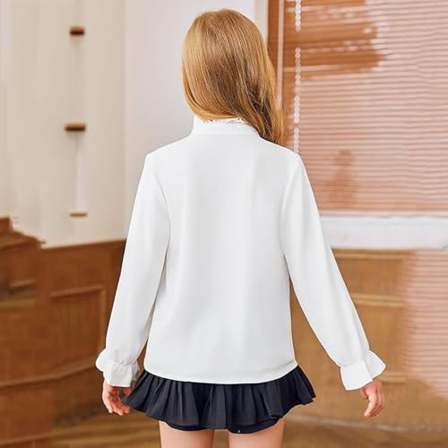 Girls Ruffle Blouse Trendy Elegant Stand Collar Long Sleeve Button Down Uniform Dress Shirts Tops 5-14 Years2