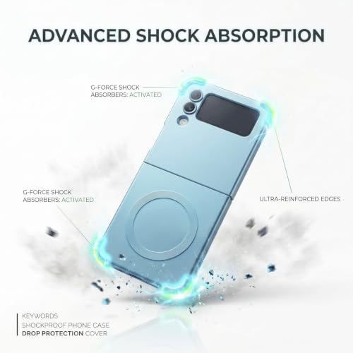 Image of amazon basics Premium Mag-Safe Case for Samsung Galaxy Z Flip 3 | Shockproof & Anti-Scratch Cover | Soft Silicone with Wireless Charging | Camera Lens Guard - Blue