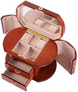 HZH Hölzerne Schmuckschatulle Weibliche Aufbewahrung mit Schloss Schublade Spiegel Ohrringe Armband Ring Halskette Feine Aufbewahrungsschachtel