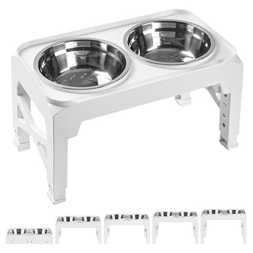 Elevated Dog Bowls with 2 Stainless Steel Food & Water Raised Bowls with No Spill Edge Non-Slip Stand Adjusts to 5 Heights(3.2", 8.77", 9.9",11.1", 12.3") for Small Medium Large Dog and Pet White