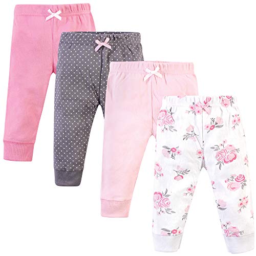Hudson Baby Unisex Baby Cotton Pants and Leggings, Basic Pink Floral, 9-12 Months