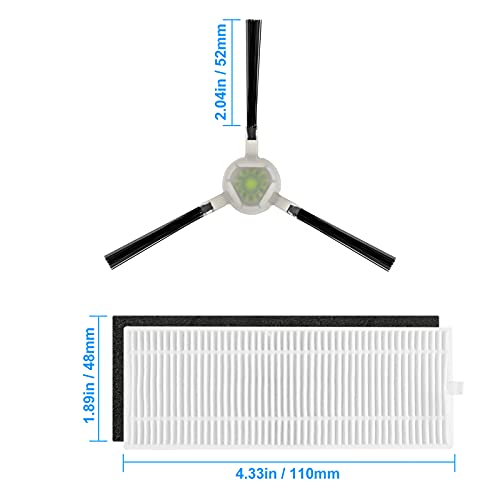 Lefant Replacement Parts, 4 Side Brushes and 4 High-Efficiency Filters, Accessories Kit for Robotic Vacuum M201,T800,U180