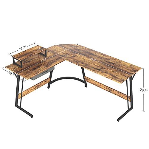 Cubicubi 59 X 47 Inch L-Shaped Desk Computer Corner Desk, 59.1" Home Office Writing Study Workstation With Small Table, Space Saving, Easy To Assemble #TOP2